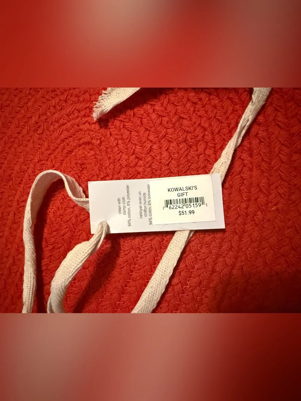 Red braided table runner 15” x 54”